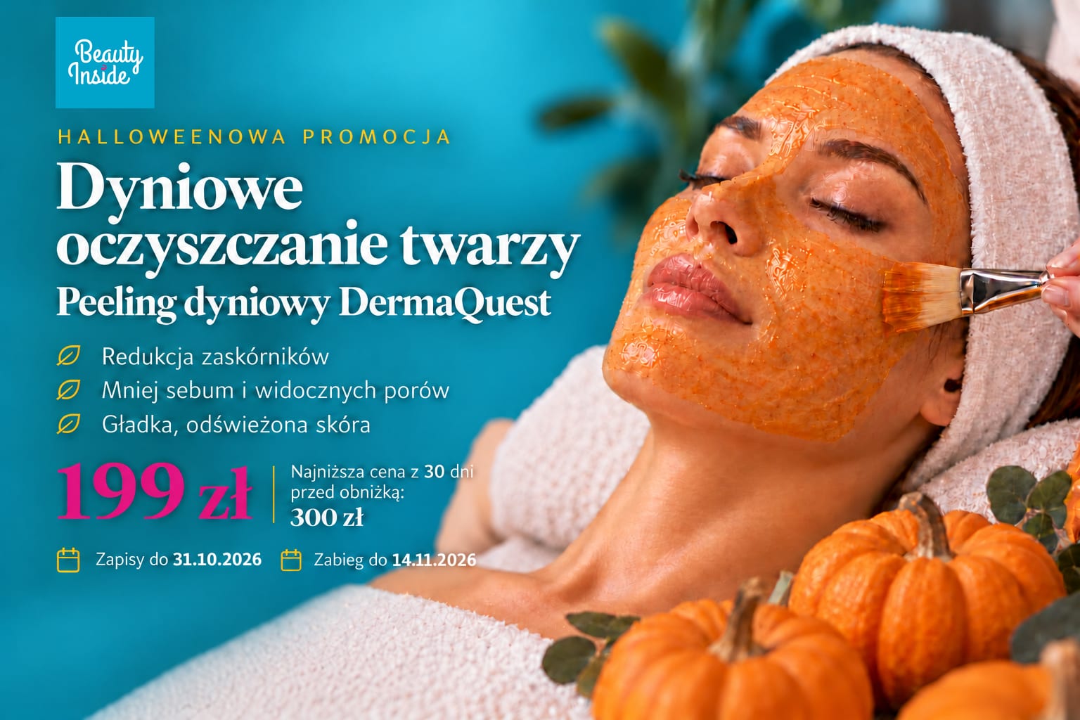Halloweenowa promocja: dyniowe oczyszczanie twarzy – peeling dyniowy DermaQuest za 199 zł